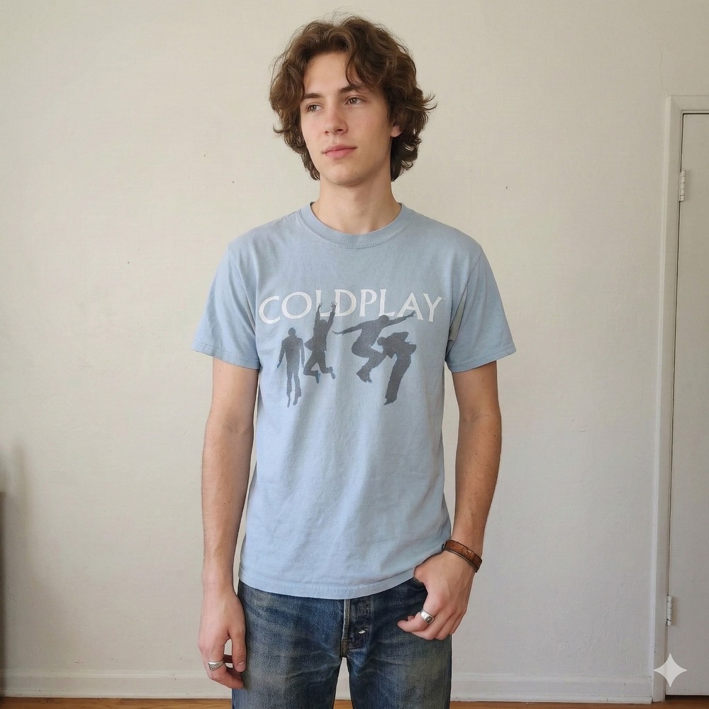 Vintage 2005 Coldplay Twisted Logic Tour T-Shirt‎ Small Blue Graphic Band Tee